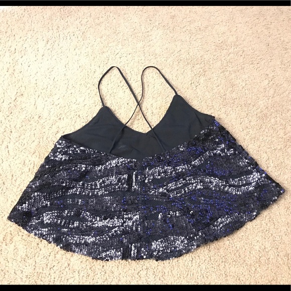 Lucy Paris navy blue sequin crop tank, XS - Picture 2 of 6